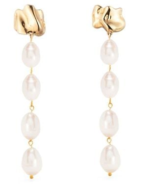 Sterling King Molten Freshwater Pearl Drop Earrings - White
