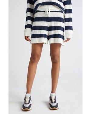 Eleventy Stripe Cotton & Linen Blend Drawstring Sweater Shorts - Blue