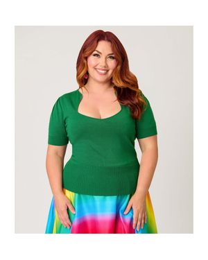 Unique Vintage Plus Size 1950S Short Sleeve Sweater - Green