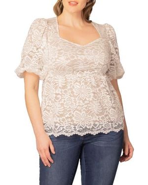 Kiyonna Winsome Puff Sleeve Lace Top - Blue