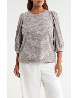 Anne Klein Balloon Sleeve Boucle Knit Top - Gray