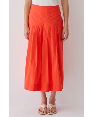 Crescent Poplin Box Pleated Midi Skirt - Red