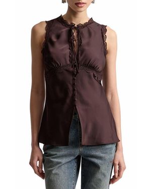 Avec Les Filles Lace Trim Keyhole Shell - Brown