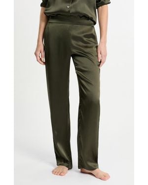 Etam Pearly Silk Straight Leg Pajama Pants - Green