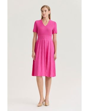 Ming Wang Fit-N-Flare Multi-Stitch Soft Knit Dress - Pink