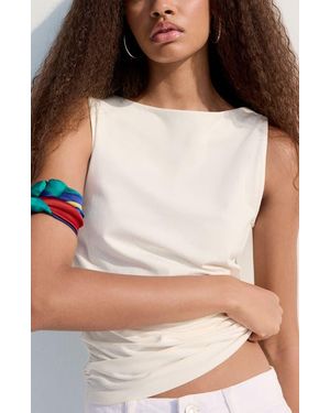 Mango Ruched Stretch Cotton Sleeveless Top - White