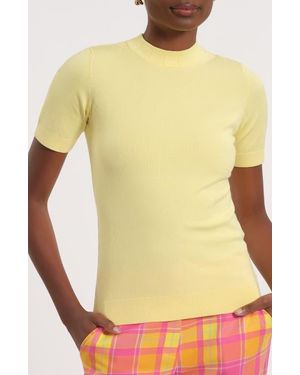 Isaac Mizrahi New York Mock Neck Short Sleeve Sweater - Yellow