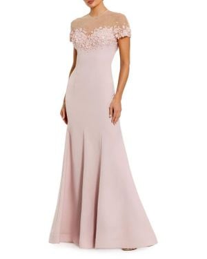 Mac Duggal Mermaid Crepe Gown With Beaded Illusion Neck - Pink