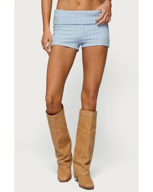 Edikted Iyara Textured Foldover Shorts - Blue