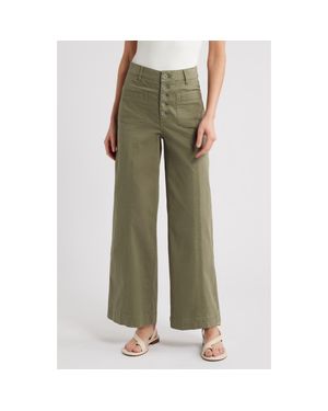 Wit & Wisdom Skyrise High Waist Exposed Button Fly Wide Leg Pants - Green