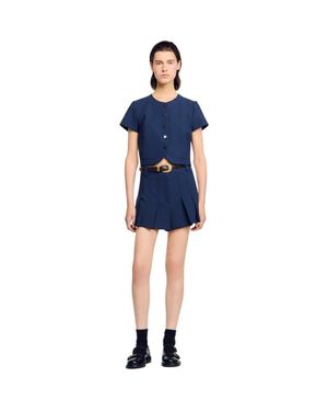 Sandro Rounded Hem Buttoned Crop Top - Blue
