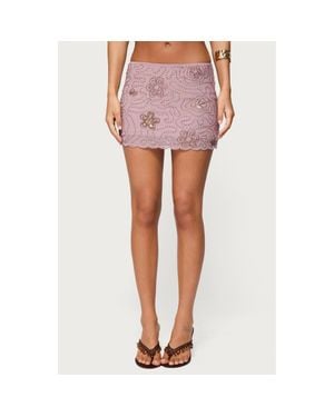 Edikted Astrid Floral Beaded Low Rise Miniskirt - Pink