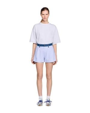 Sandro Striped Shorts With Denim Details - Blue