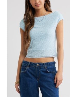BP. Off The Shoulder Lace Knit Top - Blue
