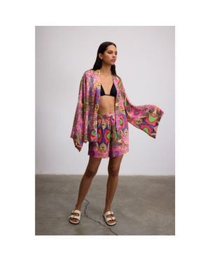 Je Te Veux Psychedelic Printed Blushwave Drawstring Shorts - Pink