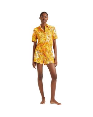 Vilebrequin Palm Leaves Printed Terry Swim Shorts - Yellow