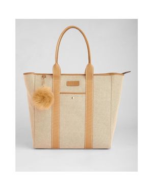 Pom Pom London Lulworth Tote Bag Canvas & Leather - Black