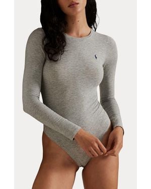Polo Ralph Lauren Long Sleeve Cotton Blend Bodysuit - Gray