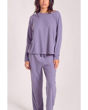 iCollection Waffle Knit Sleep Set With Drawstring Pants - Purple