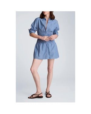 Kenneth Cole Stripe Smocked Detail Mini Shirtdress - Blue