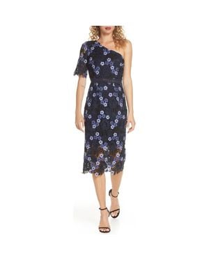 Chi Chi London Lenka One-Shoulder Crochet Lace Cocktail Dress - Blue