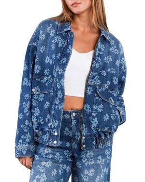 HINT OF BLU Floral Stretch Denim Jacket - Blue