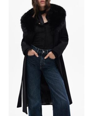 Mango Wool Blend Coat With Removable Faux-Fur Trim - Black