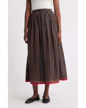 Doen Marciette Foulard Print Organic Cotton Maxi Skirt - Brown