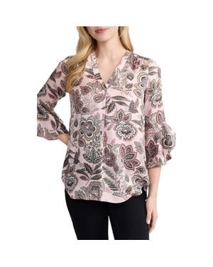 Jones New York Kelly Floral Flutter Sleeve Button-Up Shirt - Red