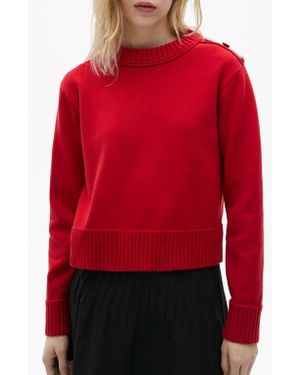 Mango Button Shoulder Mock Neck Sweater - Red