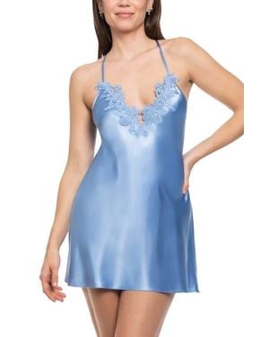 In Bloom Raelynn Lace Trim Satin Chemise - Blue