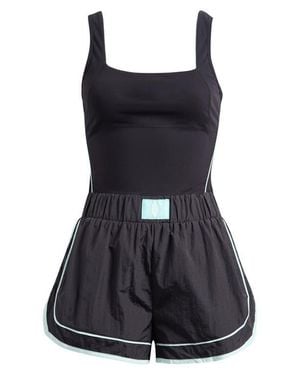 Free People Fp Movement Varsity Blues Mixed Media Romper - Black