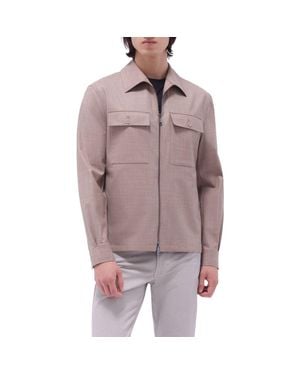 Bugatchi Stretch Wool Zip Shirt Jacket - Brown