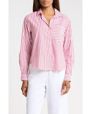 Beach Lunch Lounge Lilah Long Sleeve Button Front Shirt - Red