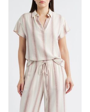 Cloth & Stone Stripe Short Sleeve Popover Top - White
