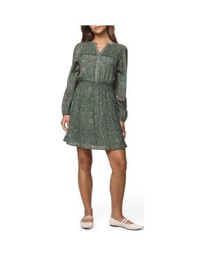 Splendid Versailles Floral Print Smocked Long Sleeve Dress - Green
