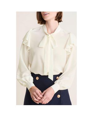 Vineyard Vines Tie Neck Silk Crêpe De Chine Button-Up Shirt - White