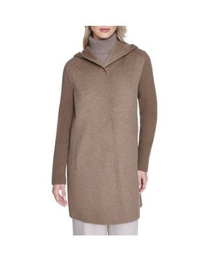 Kenneth Cole Double Face Wool Blend Hooded Coat - Brown
