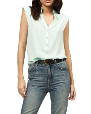 Equipment Nataly Padded Shoulder Sleeveless Silk Top - Blue