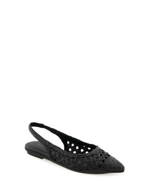 Aerosoles Diego Slingback Pointed Cap Toe Raffia Flat - Black