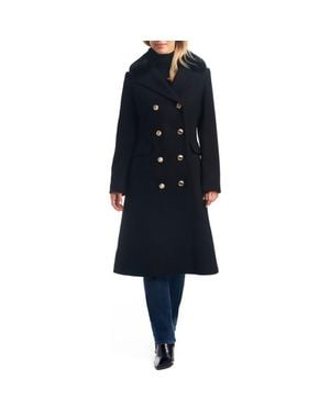 Vince Camuto Double Breasted Wool Blend Coat With Removable Faux Fur Collar - Blue