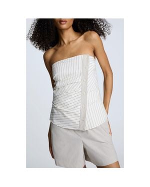 Kenneth Cole Ruched Stripe Strapless Top - White