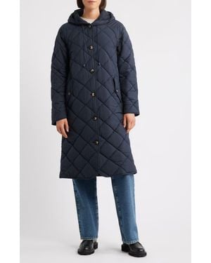 Bernardo Hooded Quilted Longline Jacket - Blue