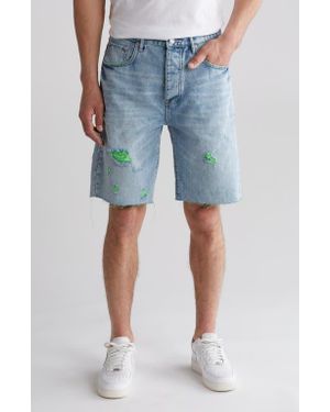 Purple Brand Neon Stitch Denim Shorts - Blue