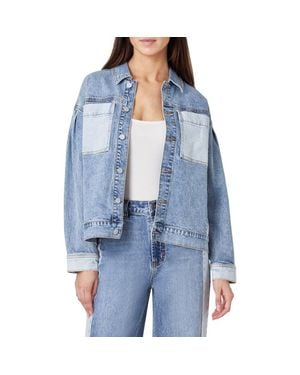 Habitual Colorblock Oversize Denim Trucker Jacket - Blue
