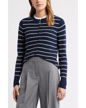 Caslon Crewneck Merino Wool Blend Cardigan - Blue