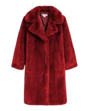 Noize Faux Fur Longline Coat - Red