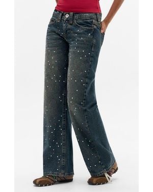 BDG Kayla Studded Low Rise Wide Leg Jeans - Blue