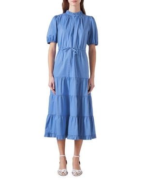 LK Bennett Hedy Tiered Cotton Midi Dress - Blue