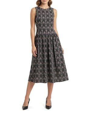 Mila + Mate Paisley Cotton Fit & Flare Midi Dress - Black